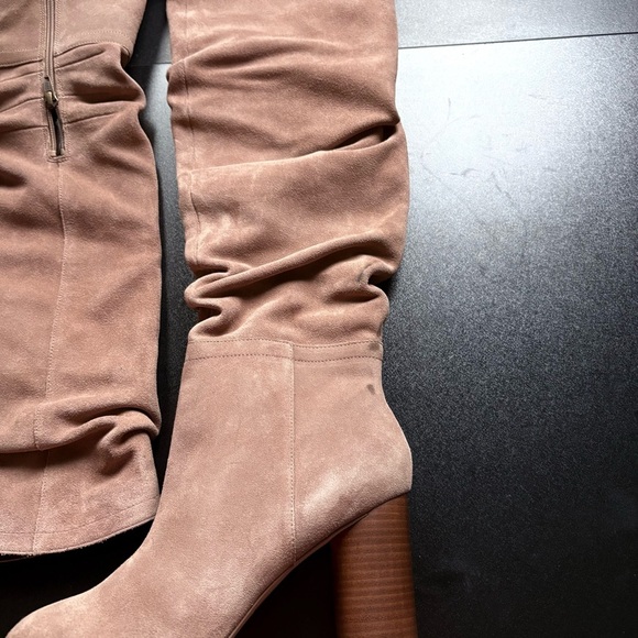 Cow suede Elegant Tan Knee-High Boots block heel taupe 8.5 new neutral minimal - Picture 10 of 10